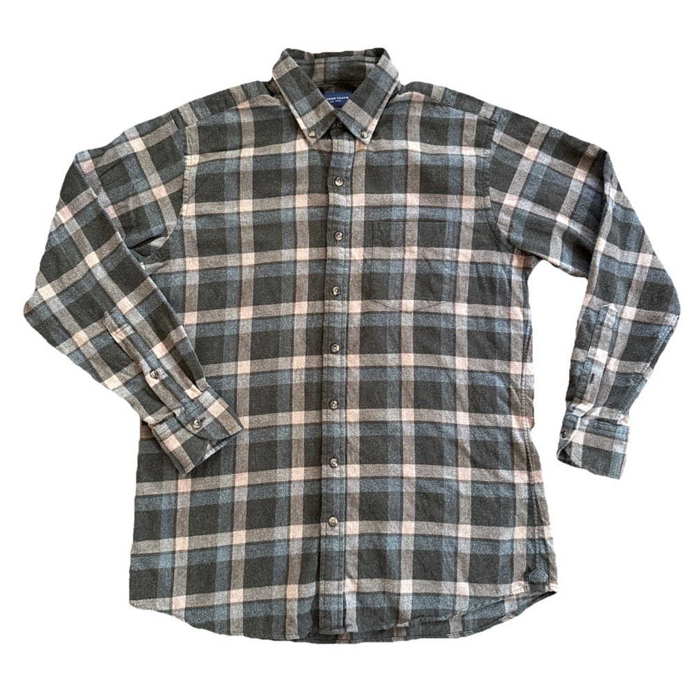 Proper Cloth Flannel Shirt Men Medium Green Plaid  Long Sleeve Button Down